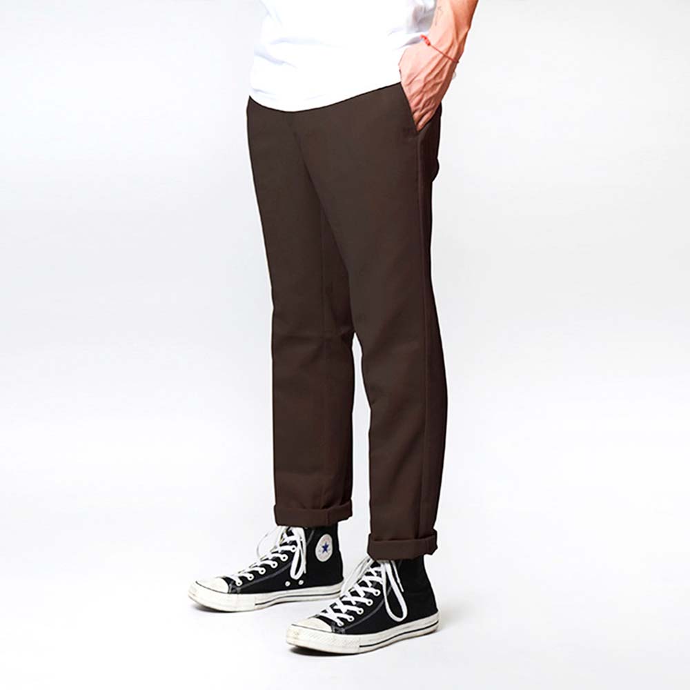 WE872 CHOCOLATE BROWN SLIM TAPERED PANTS