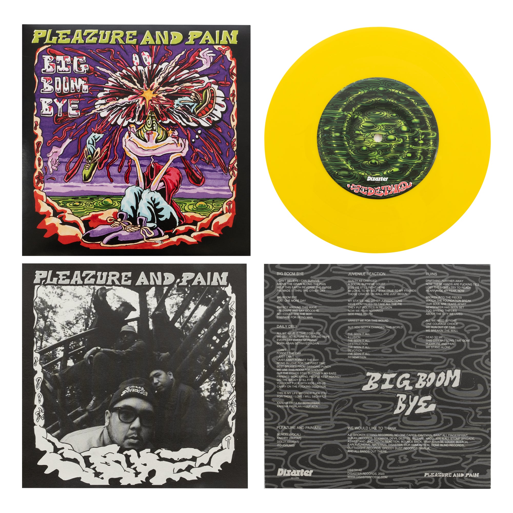 PLEAZURE AND PAIN – BIG BOOM BYE YELLOW 7″ VINYL